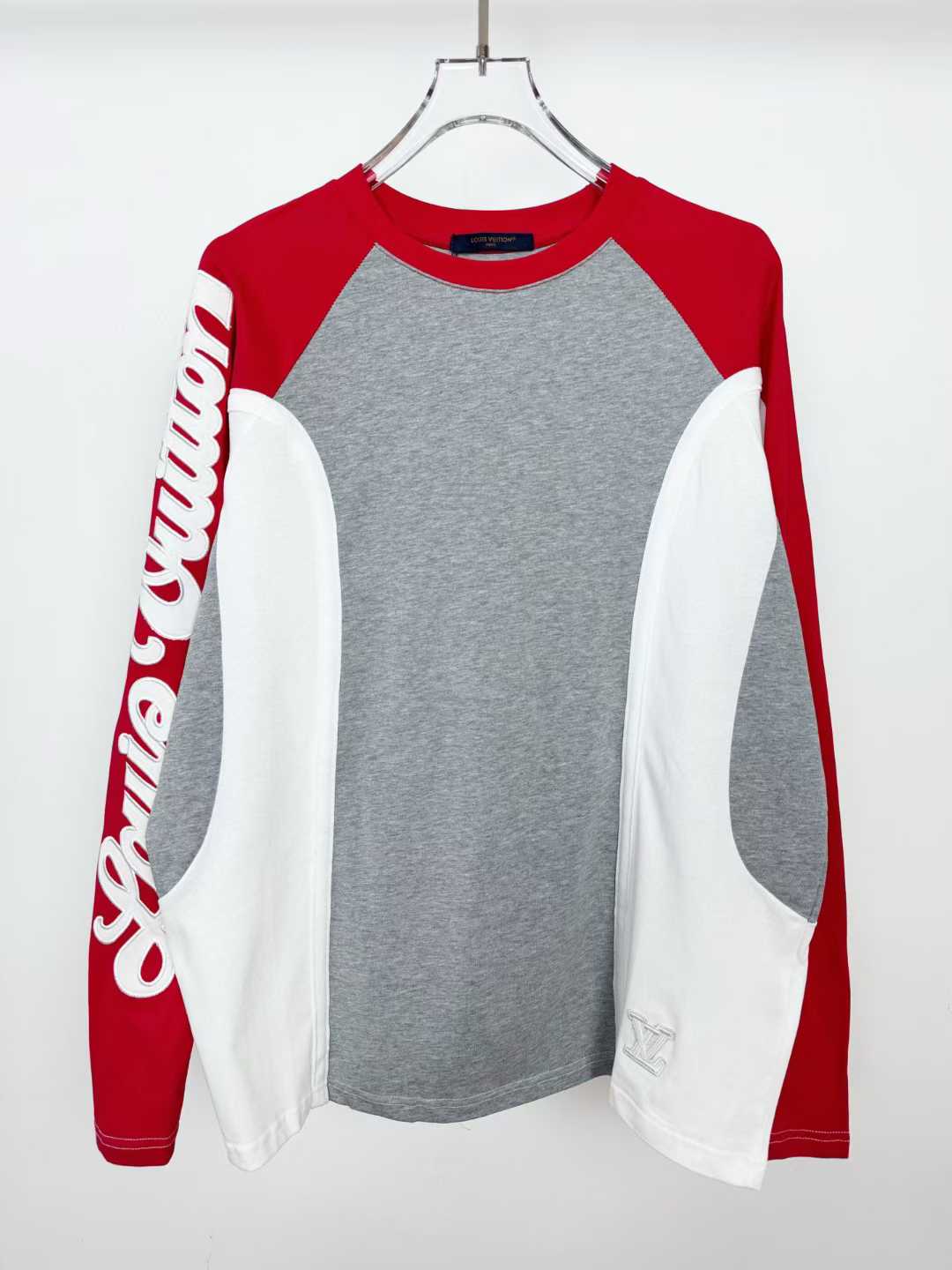 lv Signature Long-Sleeved T-shirt with gray, white, and red panels
