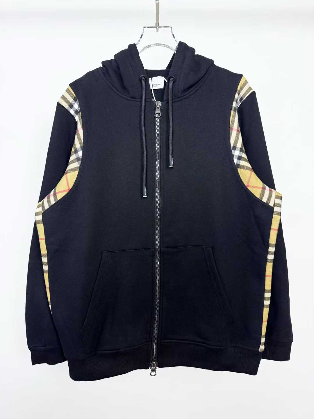 Burberry Panelled Checked Loopback Cotton-Jersey Zip-Up Hoodie Black