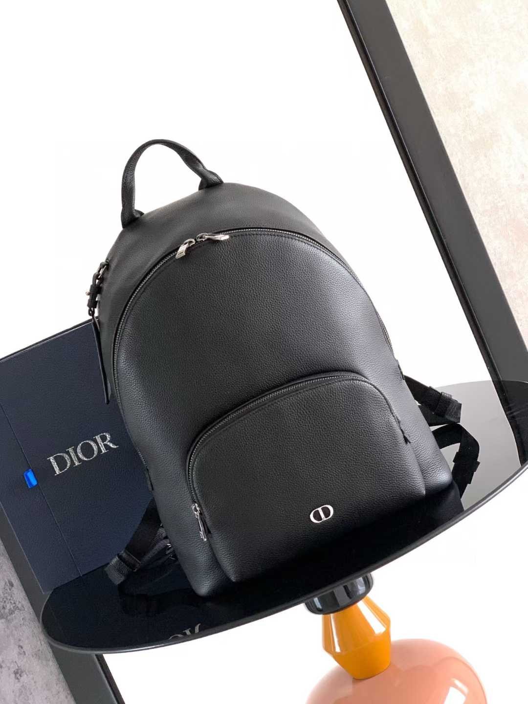 Dior CD Icon Zipped Backpack in black matte grained calfskin