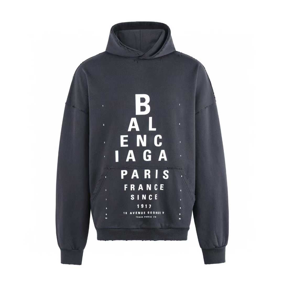 Balenciaga Optical Cotton Hoodie in black cotton jersey.
