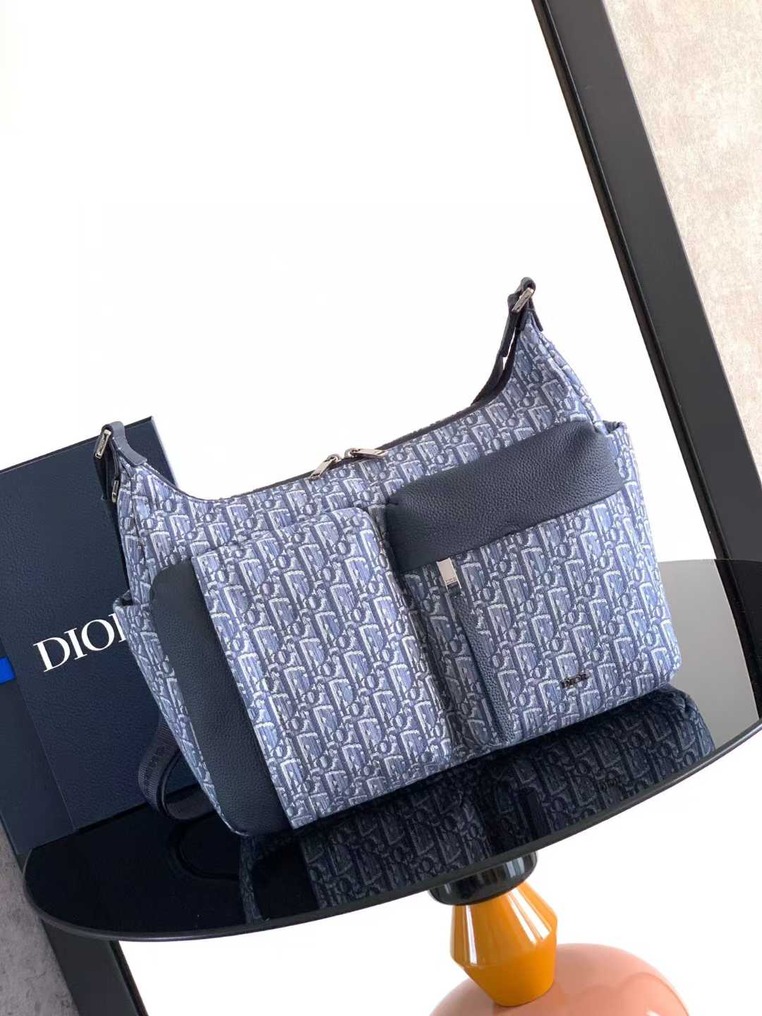 Dior Rider Soft hobo bag in blue Dior Oblique jacquard and blue grained calfskin