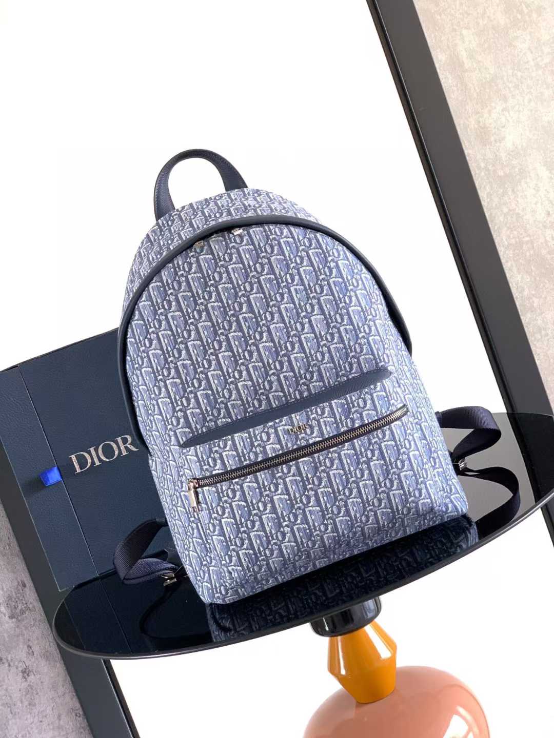 Dior Rider Soft zipped backpack in blue grained calfskin