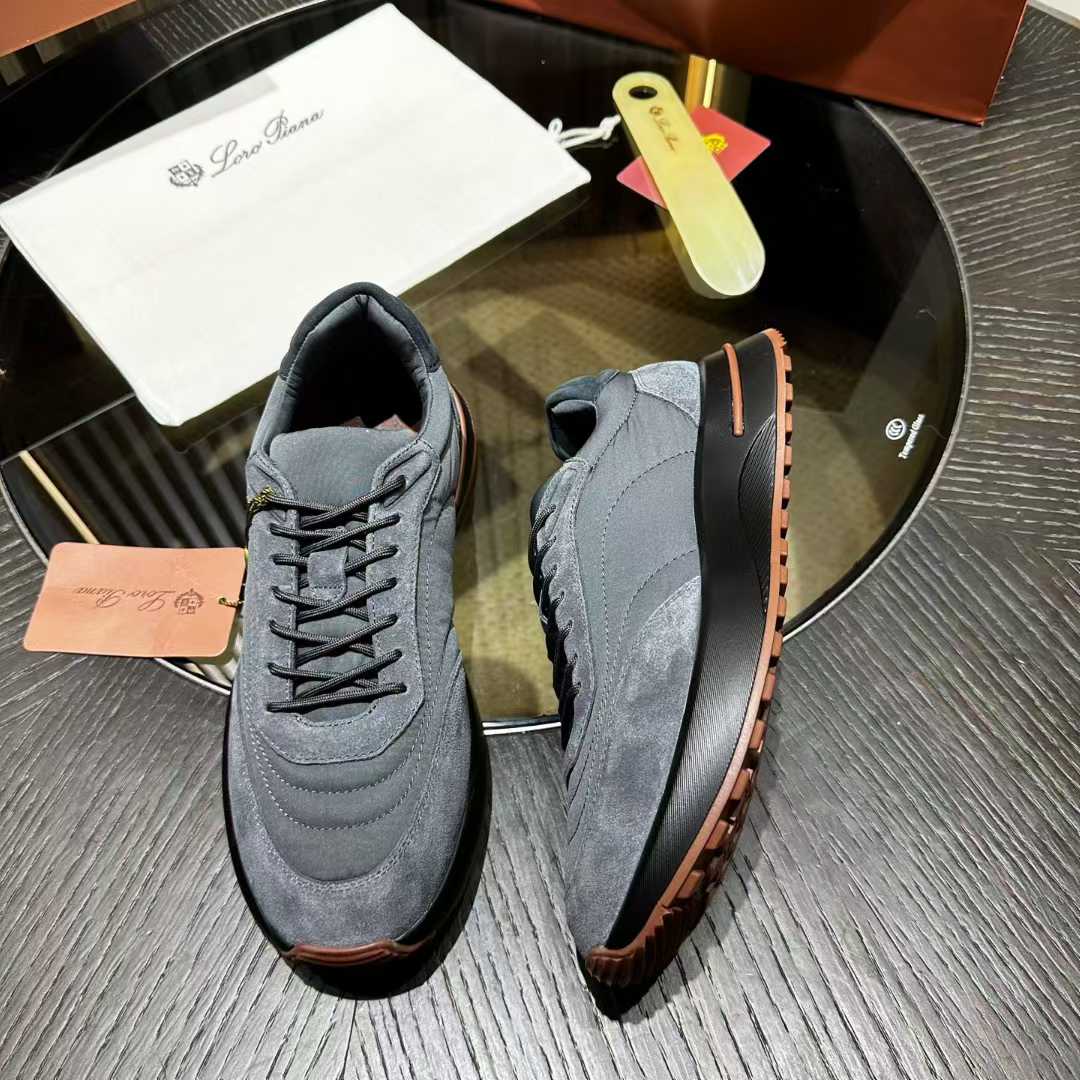 Loro Piana Weekend Walk sneaker microfiber and suede with a rubber sole.