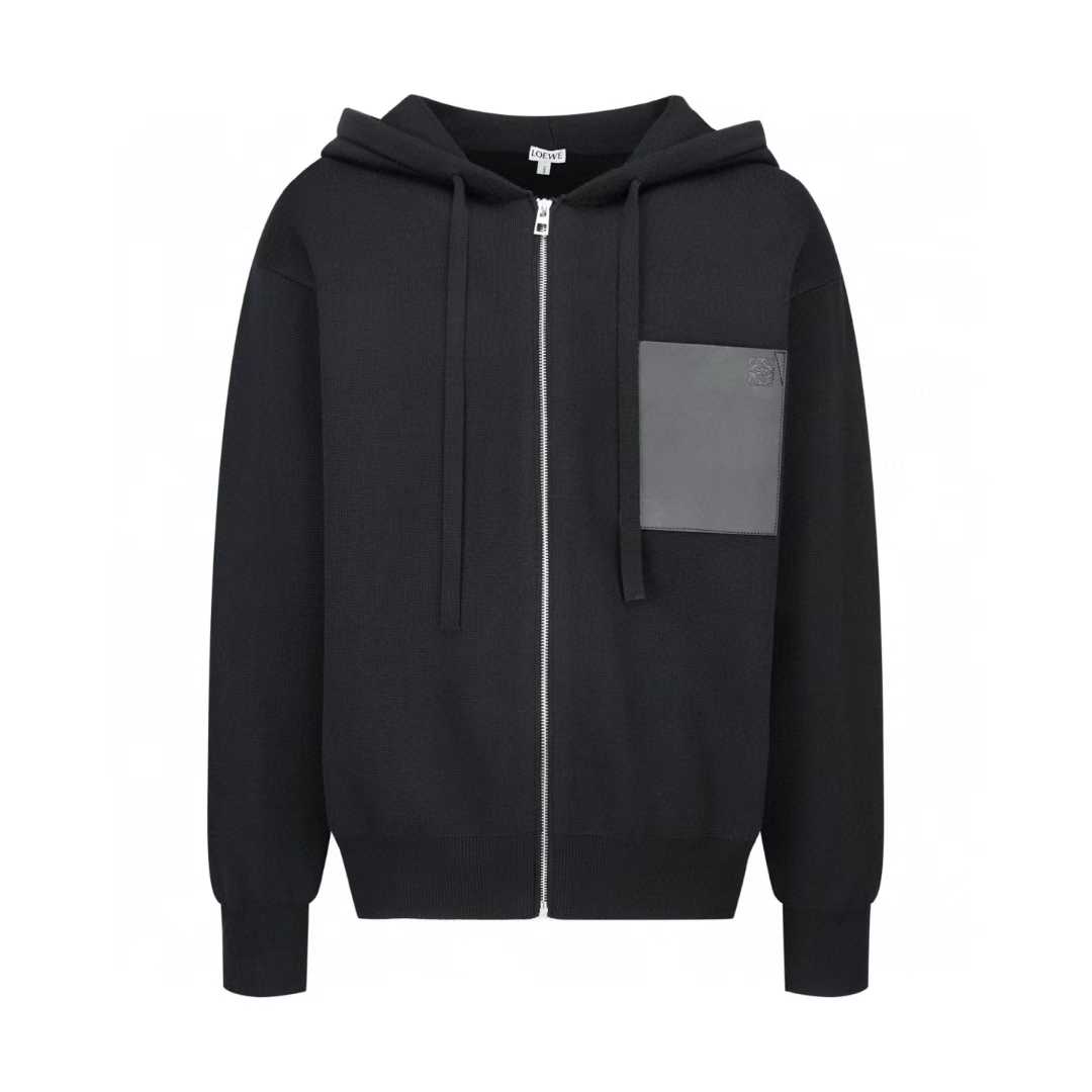 Loewe Anagram logo black wool-blend zip-up hoodie