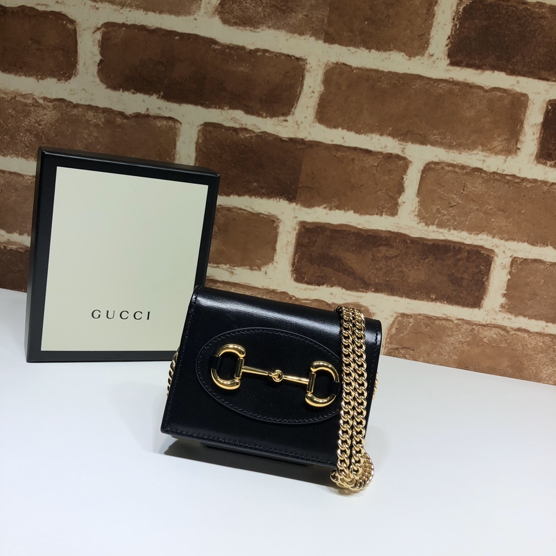 Gucci Horsebit 1955 black leather wallet on chain