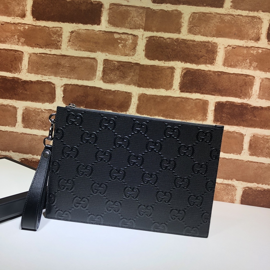 Gucci GG Emblem leather clutch bag black
