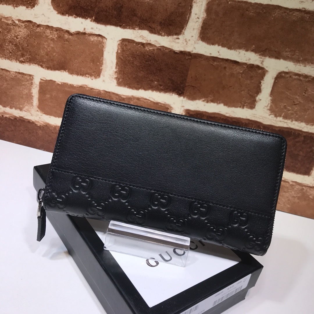 Gucci Guccissima leather zip-around long wallet black