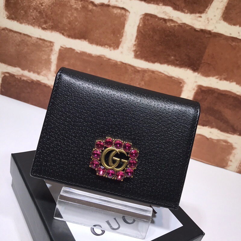 Gucci GG Marmont Rhinestone leather bi-fold wallet in black