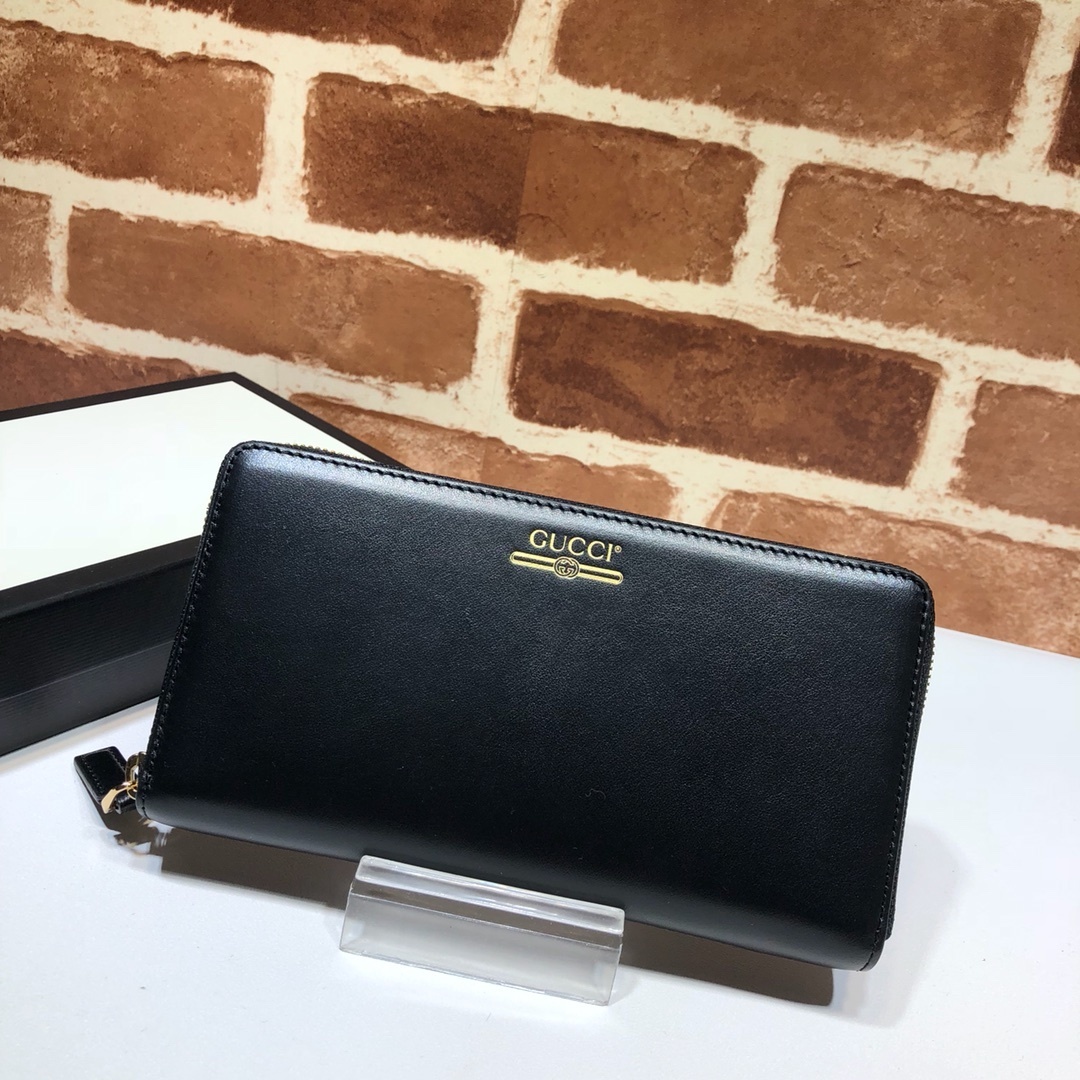 Gucci black smooth calfskin leather zip-around long wallet with gold-tone hardware