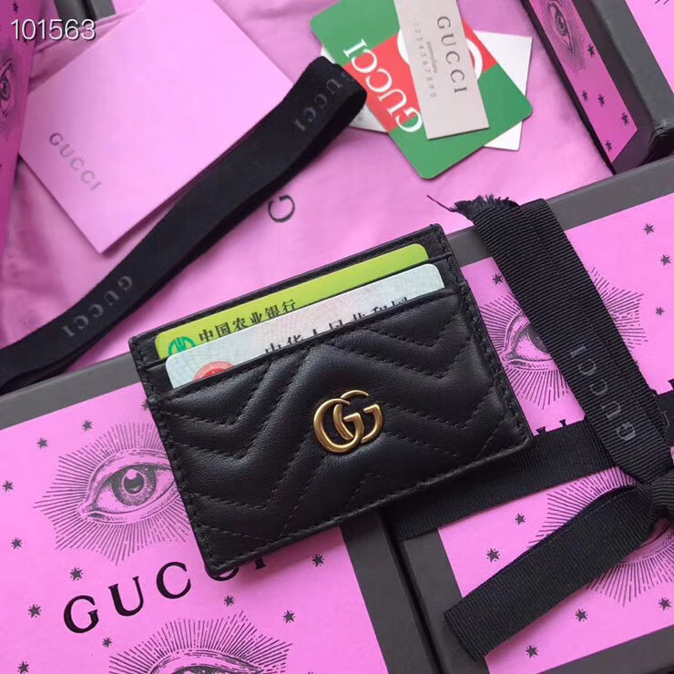 Gucci GG Marmont card case in black matelassé leather