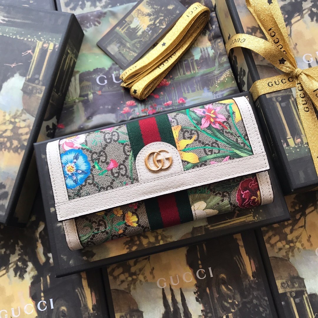 Gucci Flora GG Supreme Ophidia Continental wallet