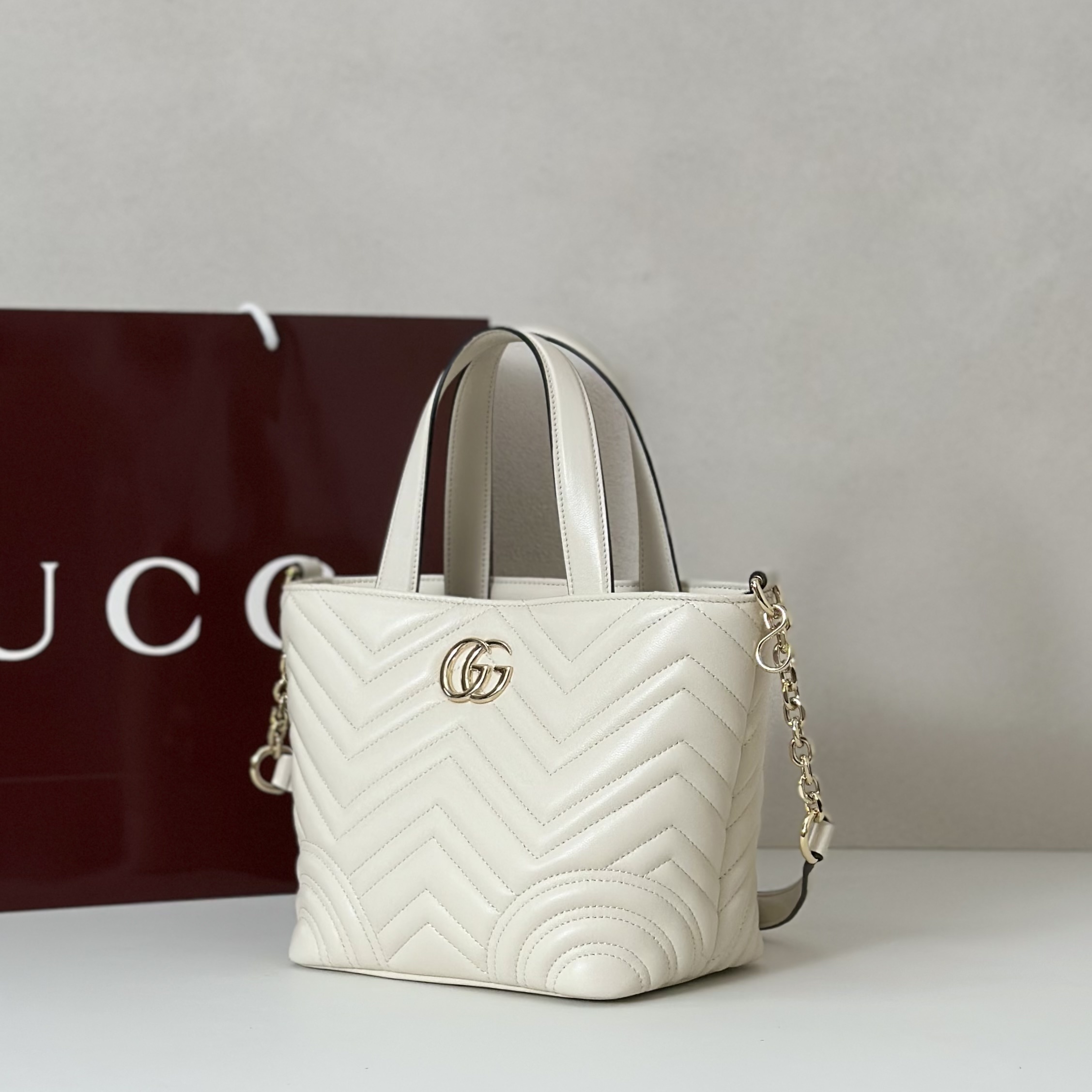 Gucci GG Marmont mini tote bag in cream white calf leather