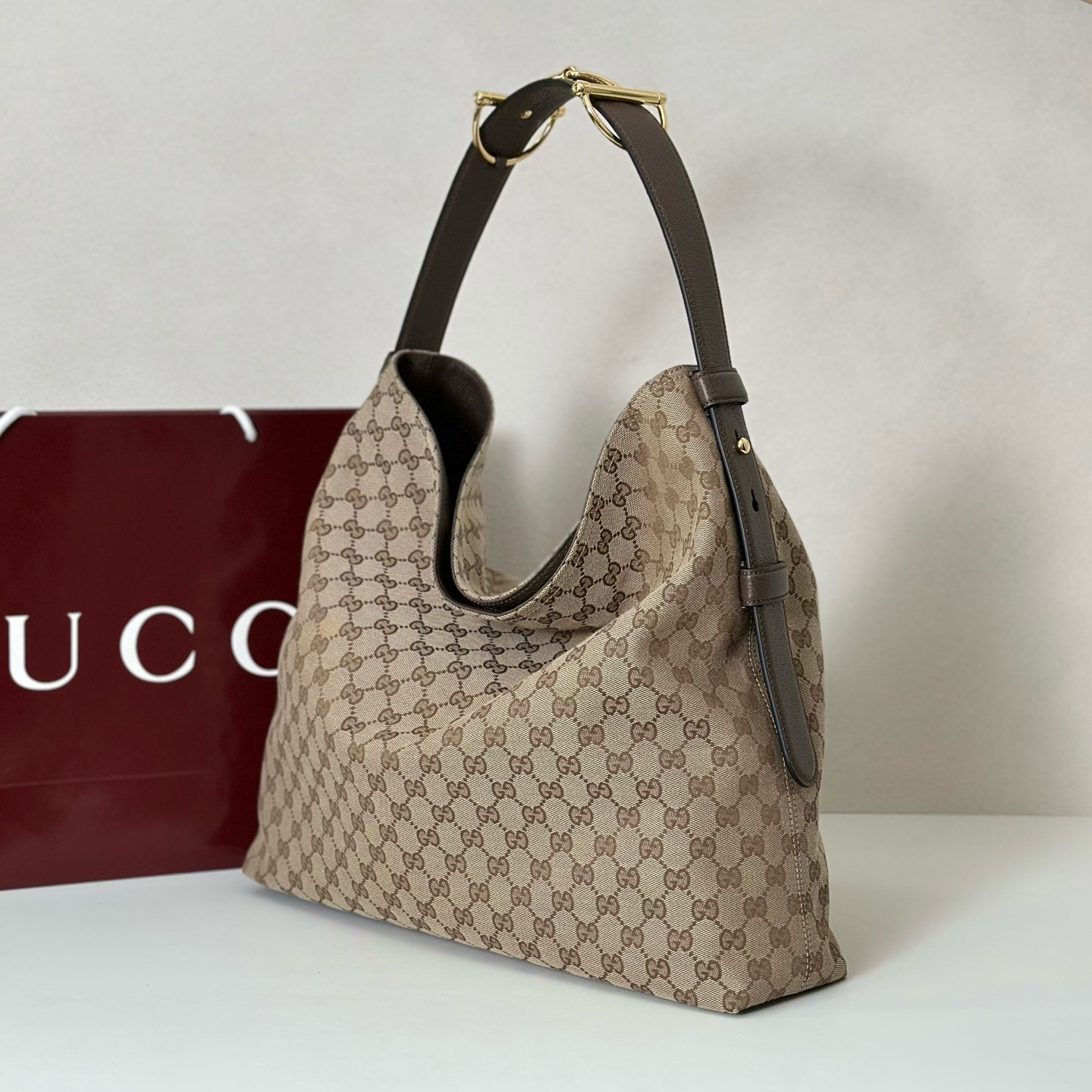 Gucci Beatrix Large Tote Bag in the GG canvas with brown leather trim