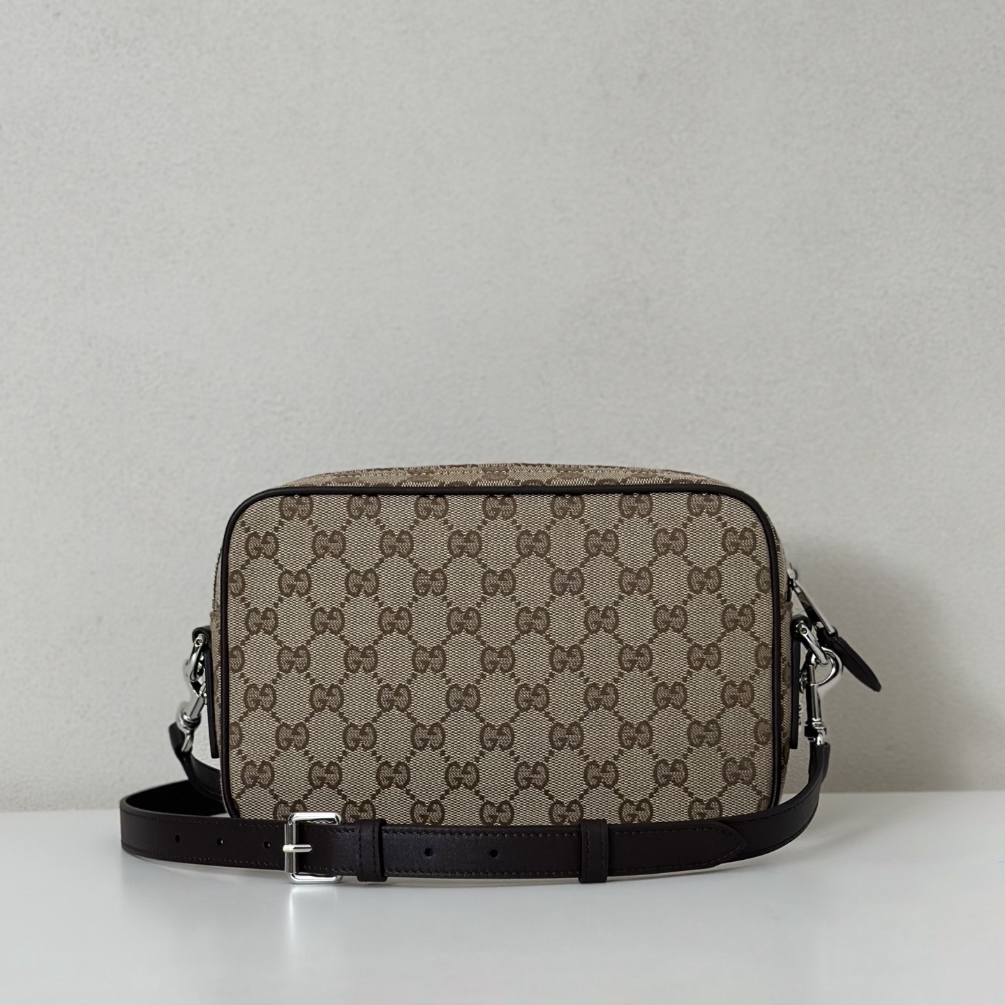 Gucci GG canvas small crossbody bag in beige and brown GG canvas with dark brown leather trim