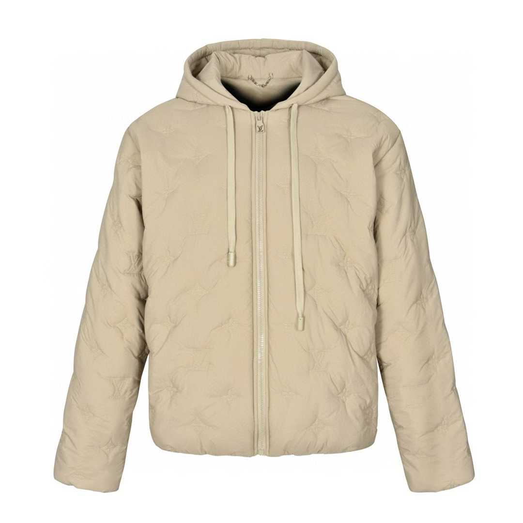 LV Monogram Quilted Nylon Hooded Blouson in the beige/sand color