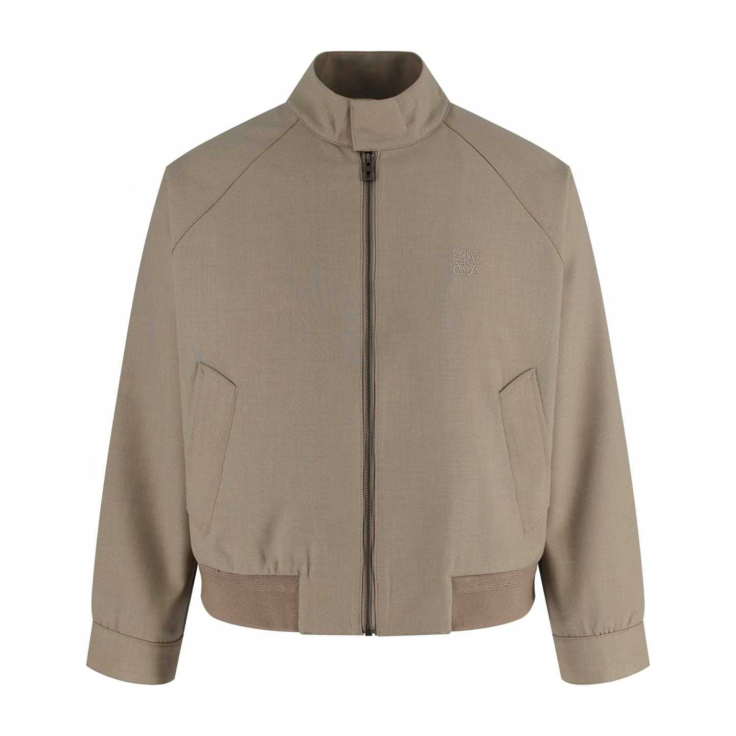 loewe logo-embroidery gabardine bomber jacket in beige