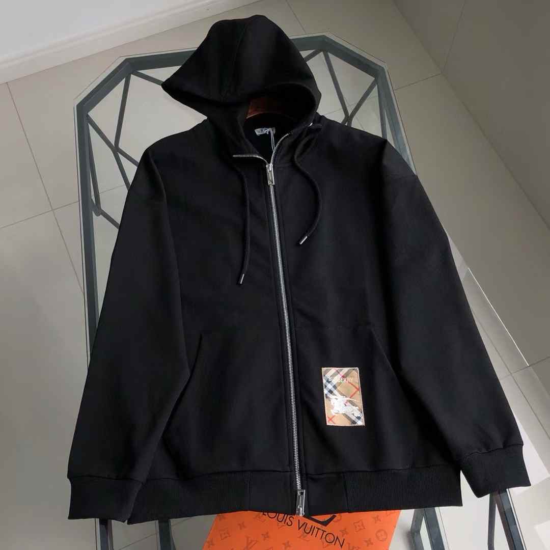 Burberry Check Label Cotton Zip Hoodie in black
