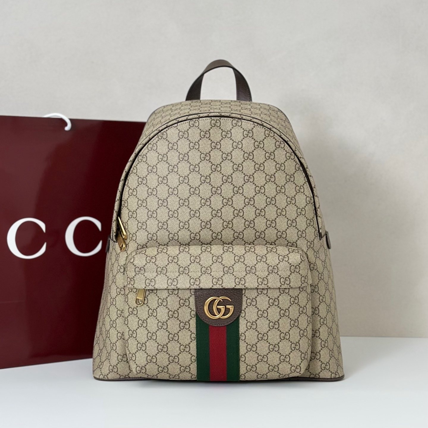 Gucci Ophidia medium backpack in beige and dark brown fabric