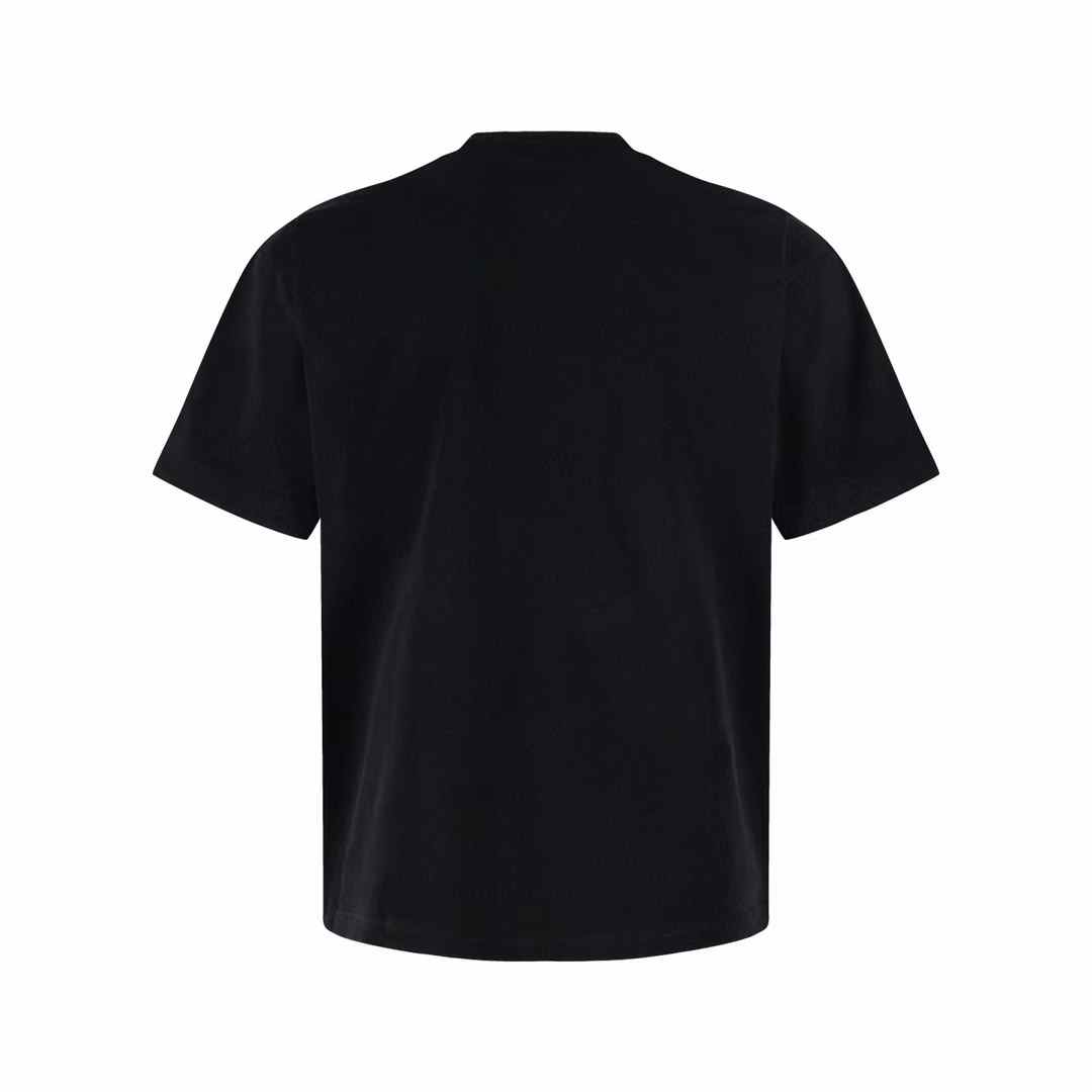 Bottega Veneta black cotton t-shirt with a brown suede intrecciato leather patch detail