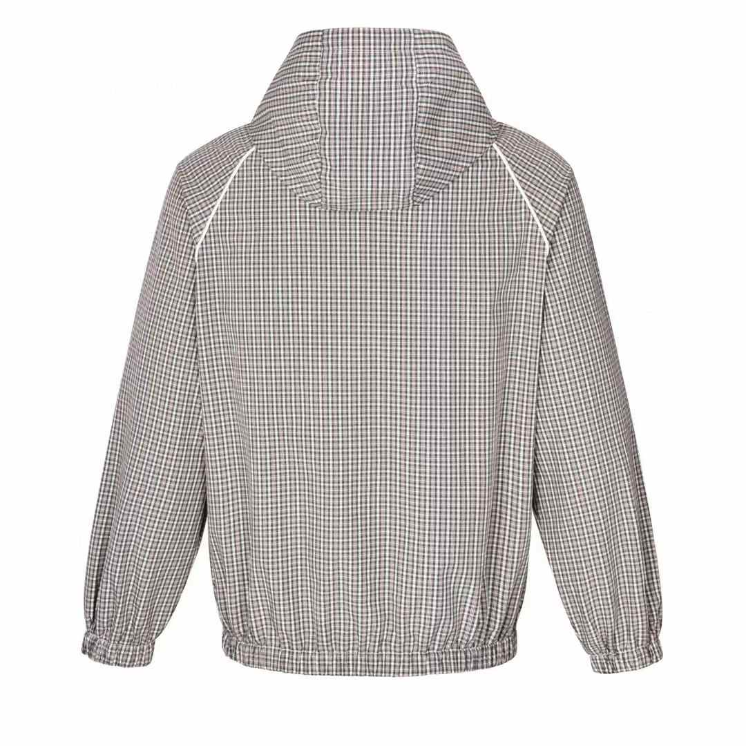 Miu Miu grey checked technical fabric bomber jacket in a recycled polyamide and cotton blend