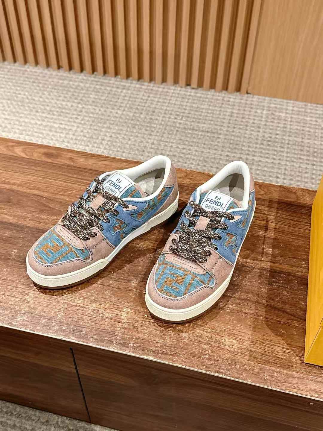 Fendi Match sneakers blue and pink FF-monogram jacquard fabric with suede details