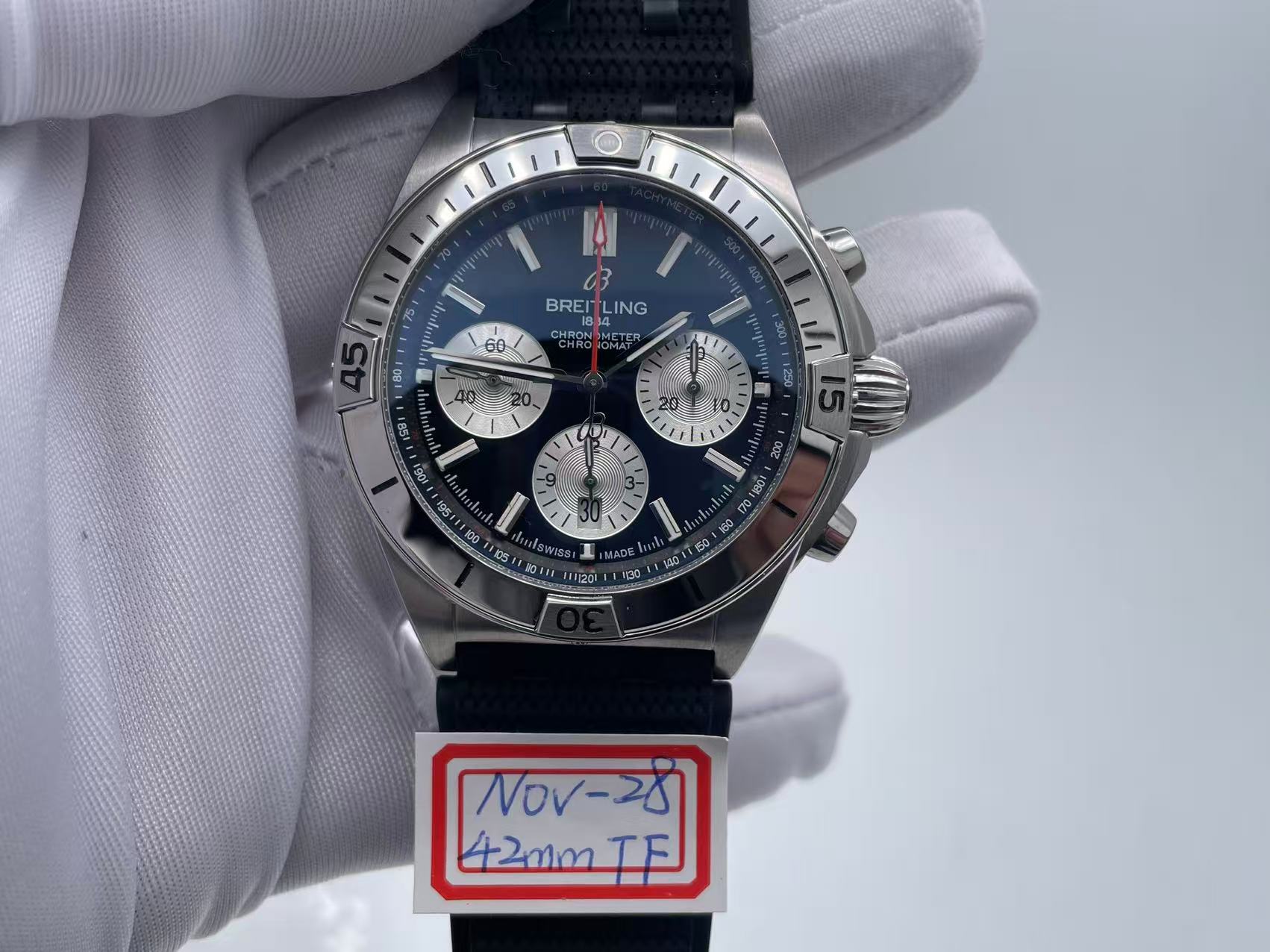 TF breitling 42mm blue dial with leather strap