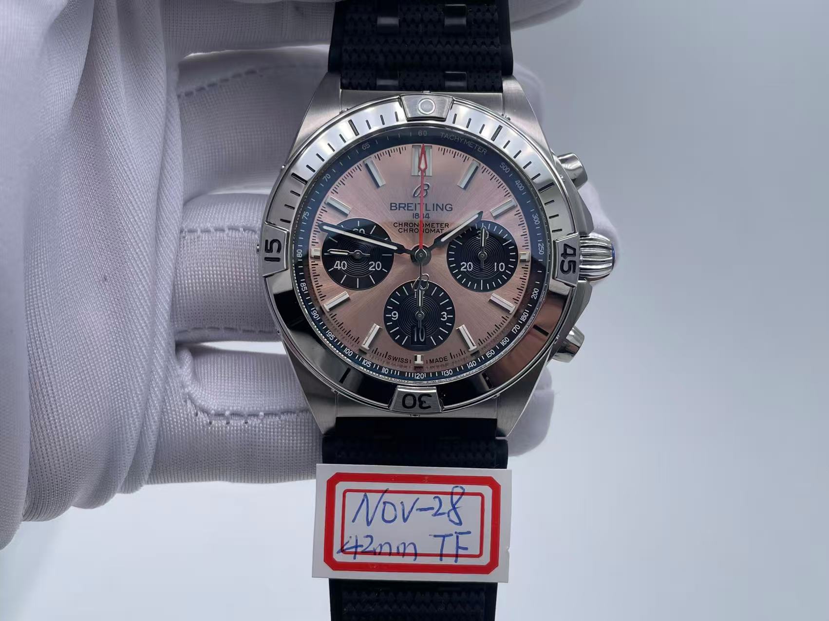 TF breitling 42mm orange dial with leather strap