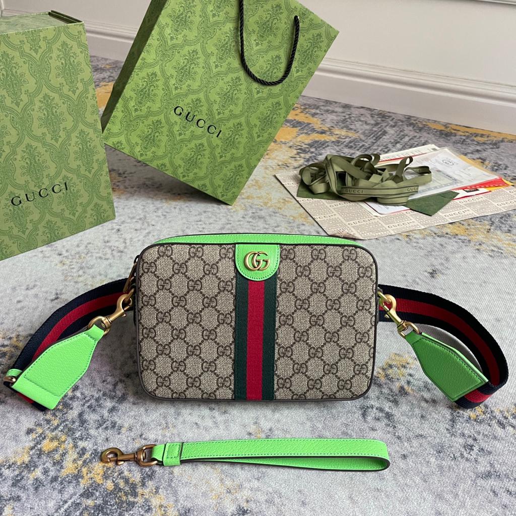 Gucci Ophidia GG Small Messenger Crossbody Bag in the green fluo color variant