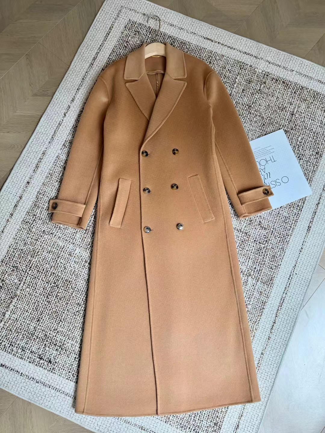 Saint Laurent YSL Long coat in brushed cashmere and wool camel color