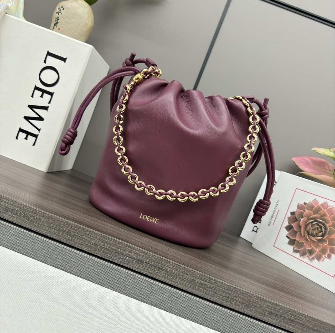 Loewe Medium Flamenco purse in dark burgundy mellow nappa lambskin`