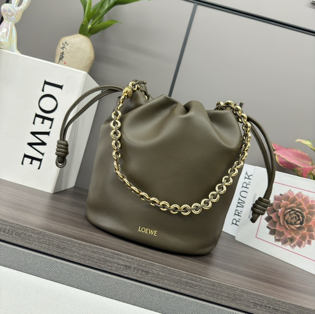 Loewe Flamenco bucket bag in mellow nappa lambskin with a detachable donut chain