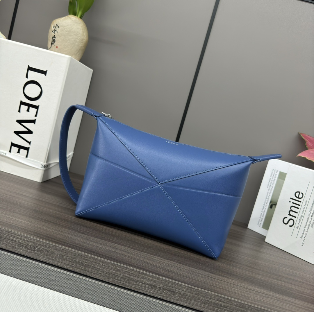 Loewe Puzzle Fold pouch in blue calfskin leather