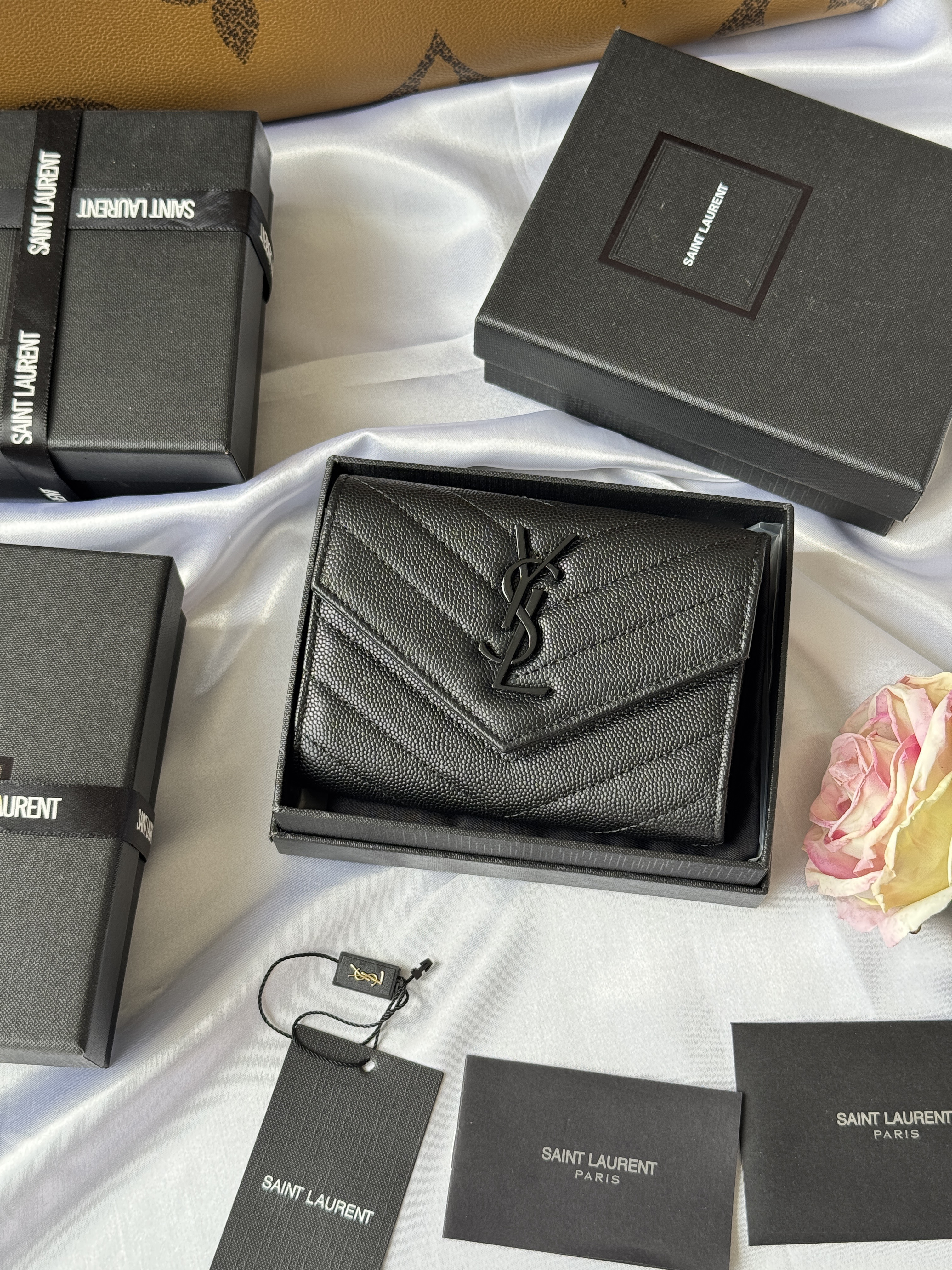 YSL black quilted leather mini wallet