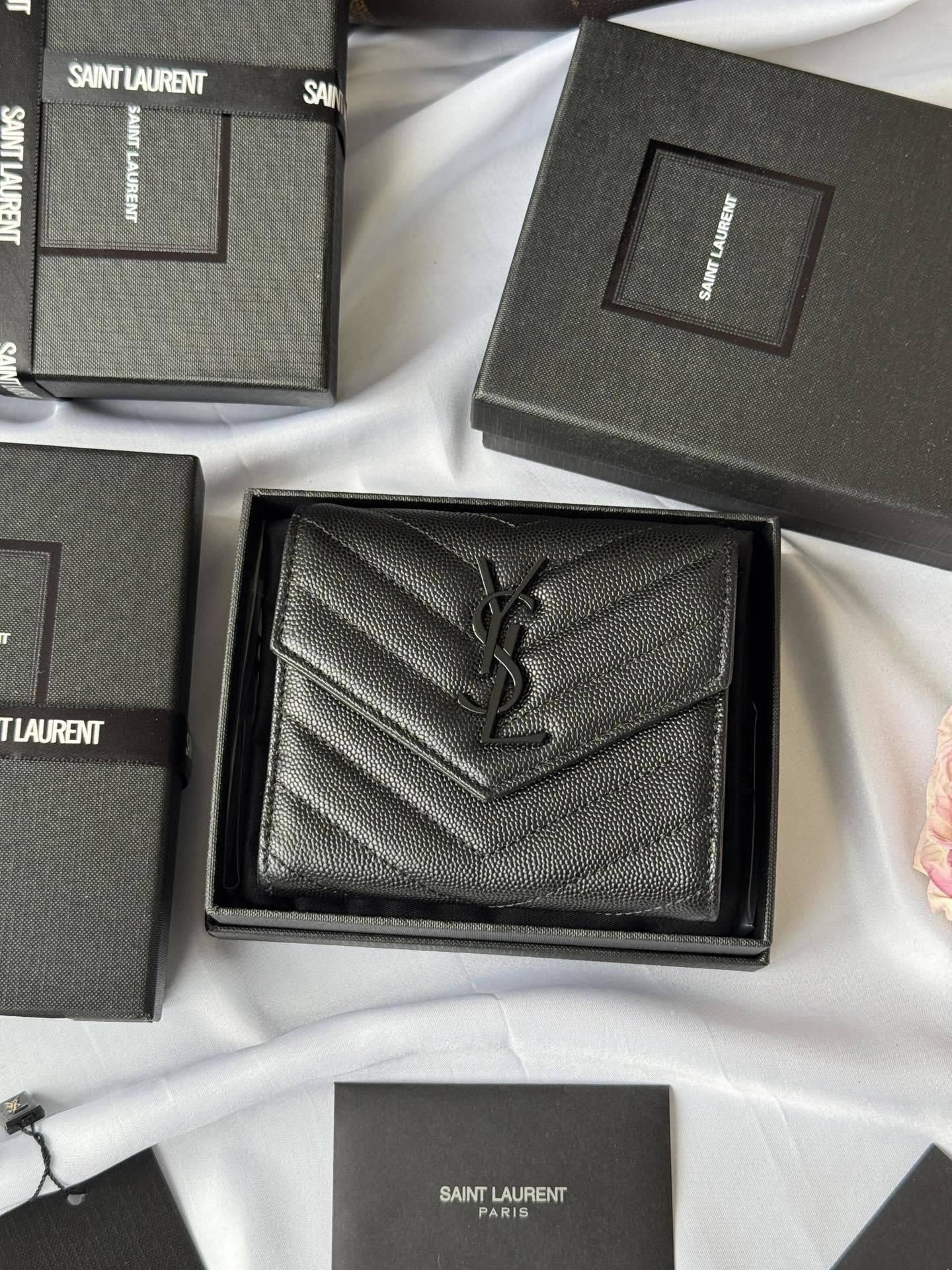 YSL Cassandre Matelassé small envelope wallet Black