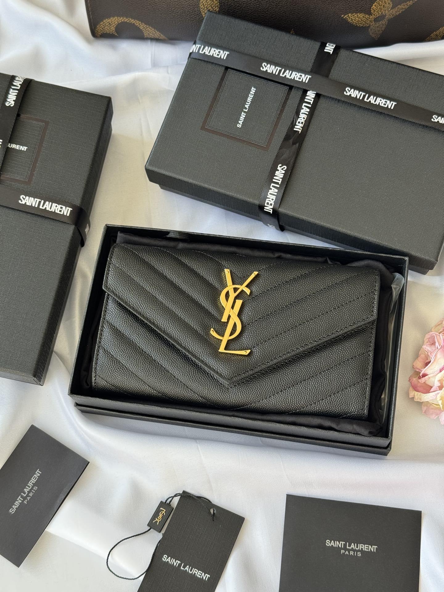 YSL Saint Laurent Classic Cassandre chain wallet in black