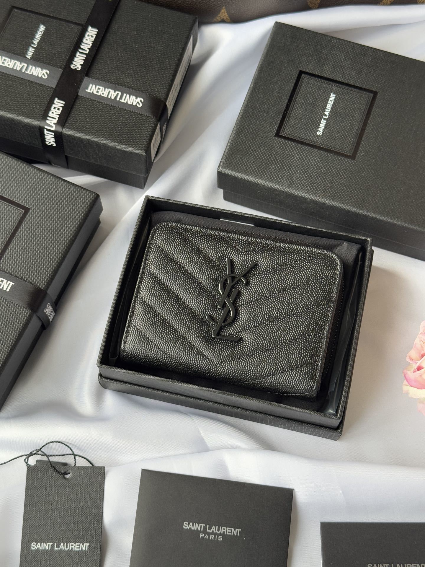 YSL Cassandre quilted textured-leather wallet in black