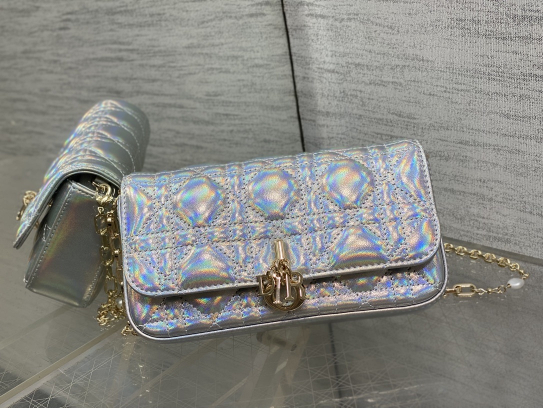 Dior Lady Pearl Chain bag in an iridescent finish.