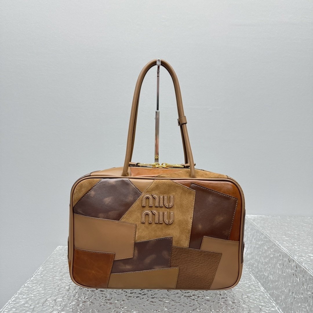 Miu Miu Beau leather patchwork top-handle bag in brown