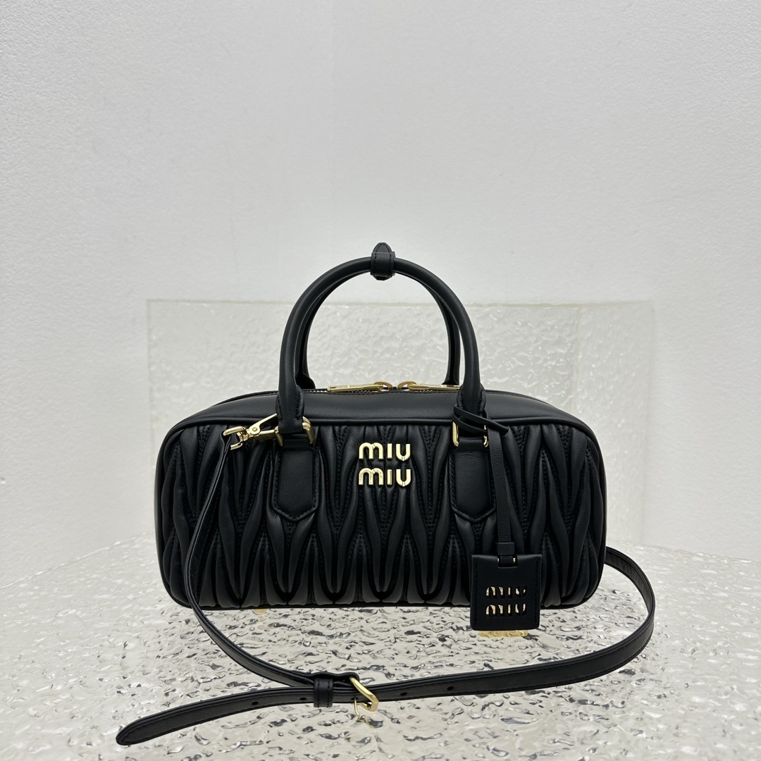 Miu Miu Arcadie matelassé nappa leather top-handle bag in black