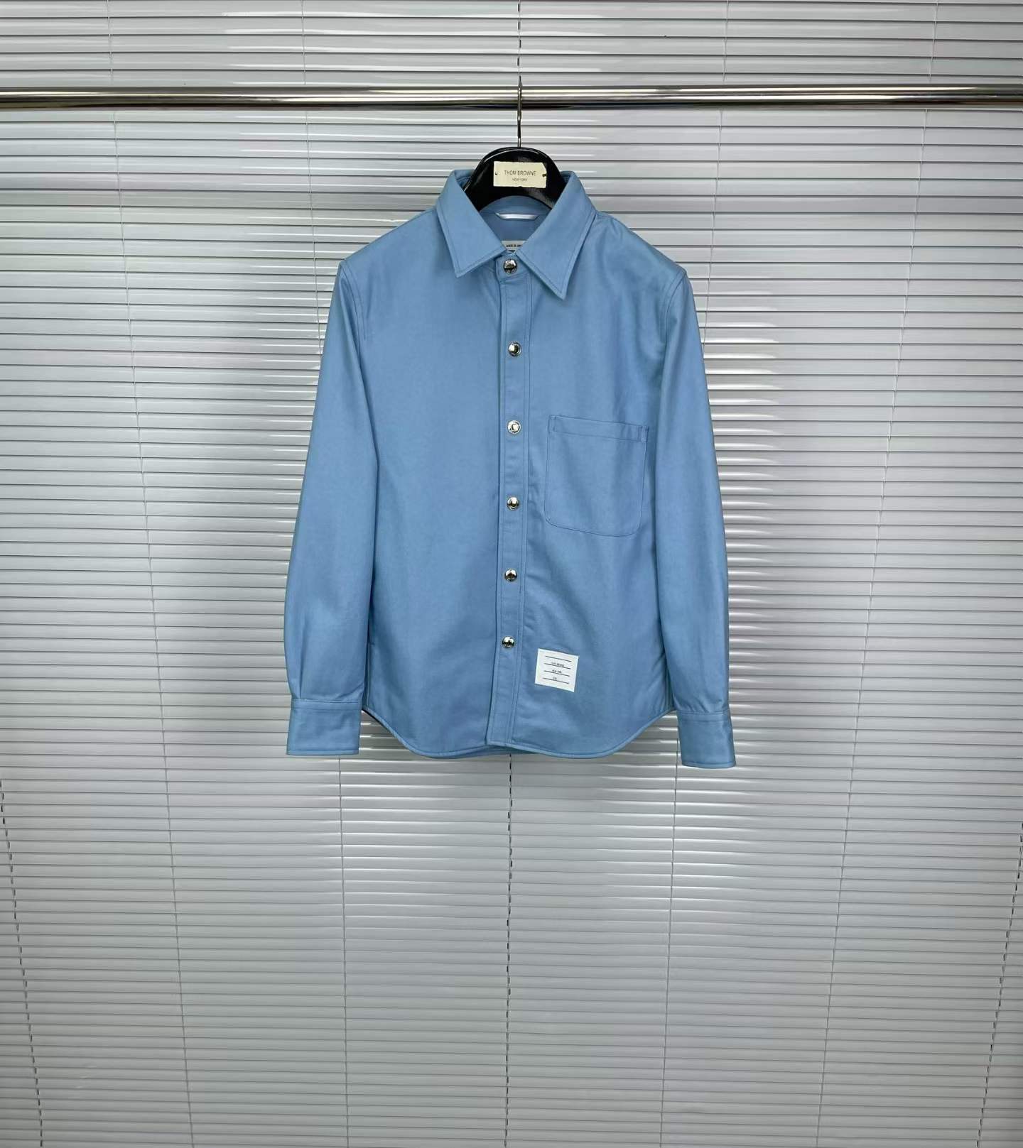 Thom Browne Button-Down Collar Logo-Appliquéd Cotton-Twill shirt in blue