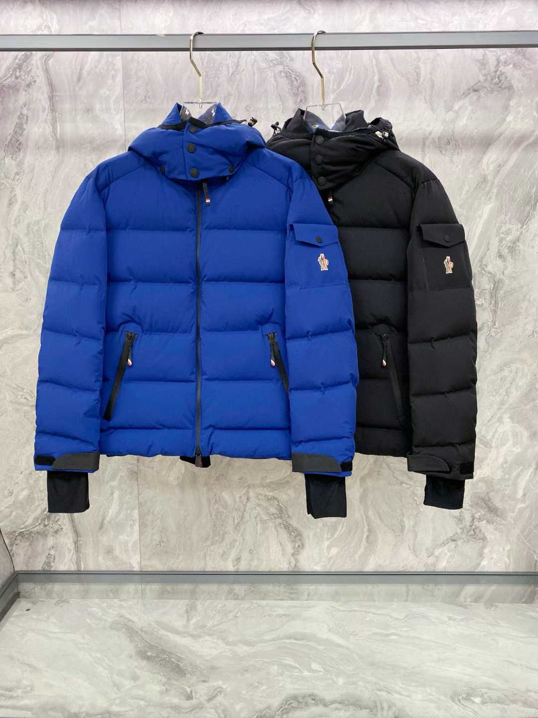 Moncler Grenoble Montgetech hooded down ski jacket in black and blue