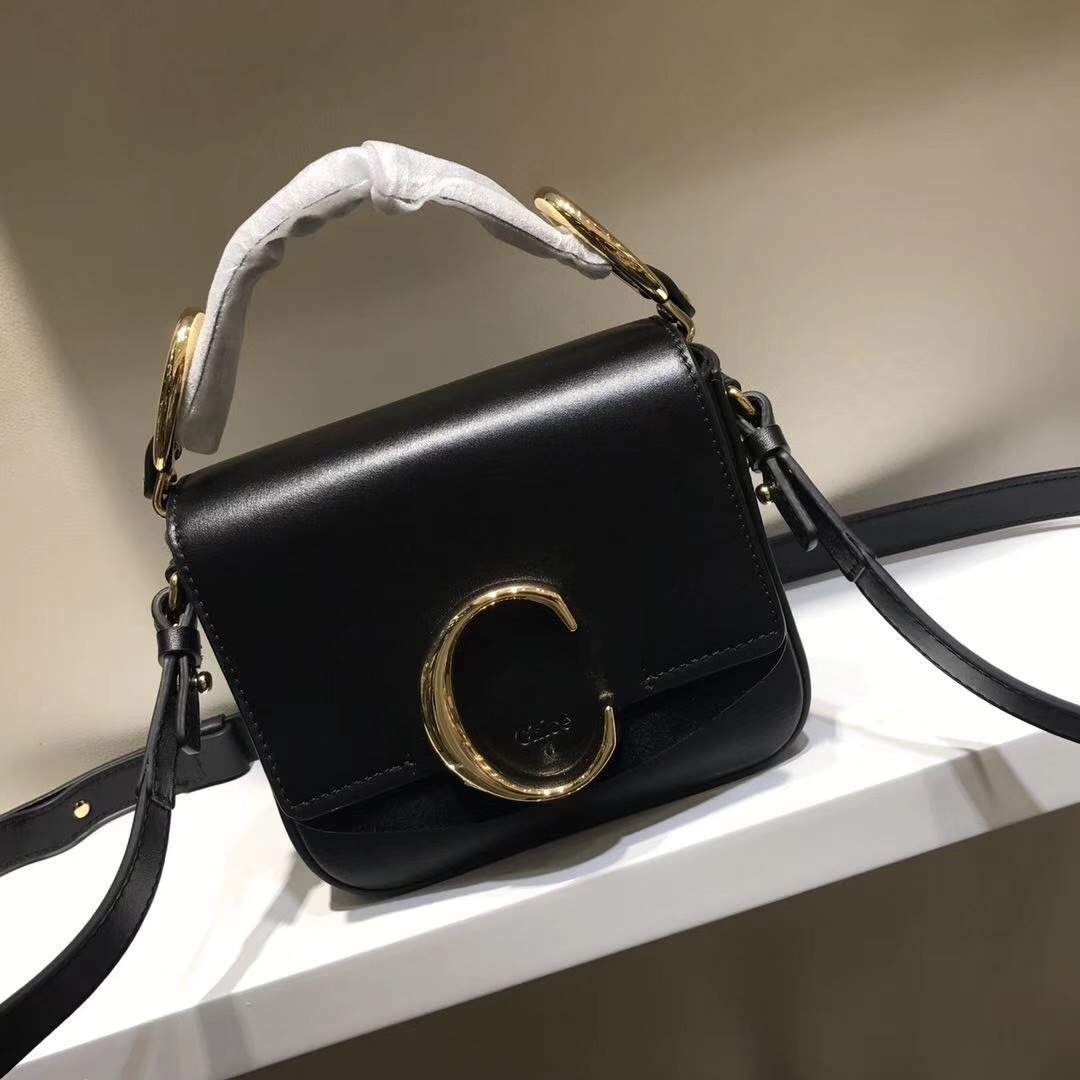 Chloe Mini C bag in black calfskin leather