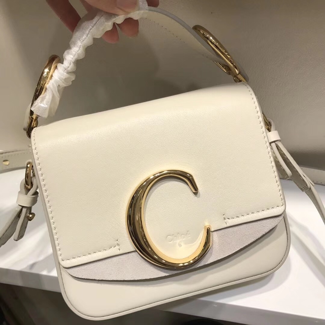 Chloe C mini shoulder bag in polished shiny calfskin and suede calfskin