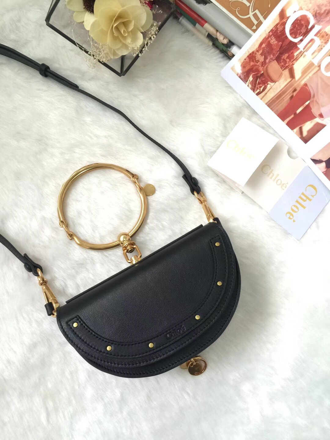 Chloe Small Nile Bracelet Minaudiere Bag in black calfskin leather