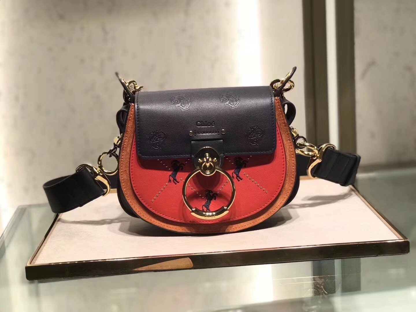 Chloe small Tess shoulder bag in black and red leather
