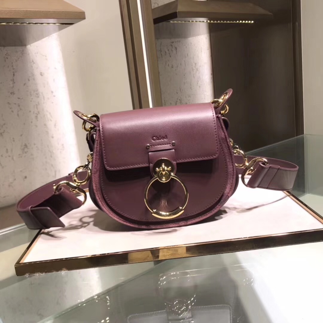 Chloe Tess small saddle bag in calfskin and suede in a burnt brown