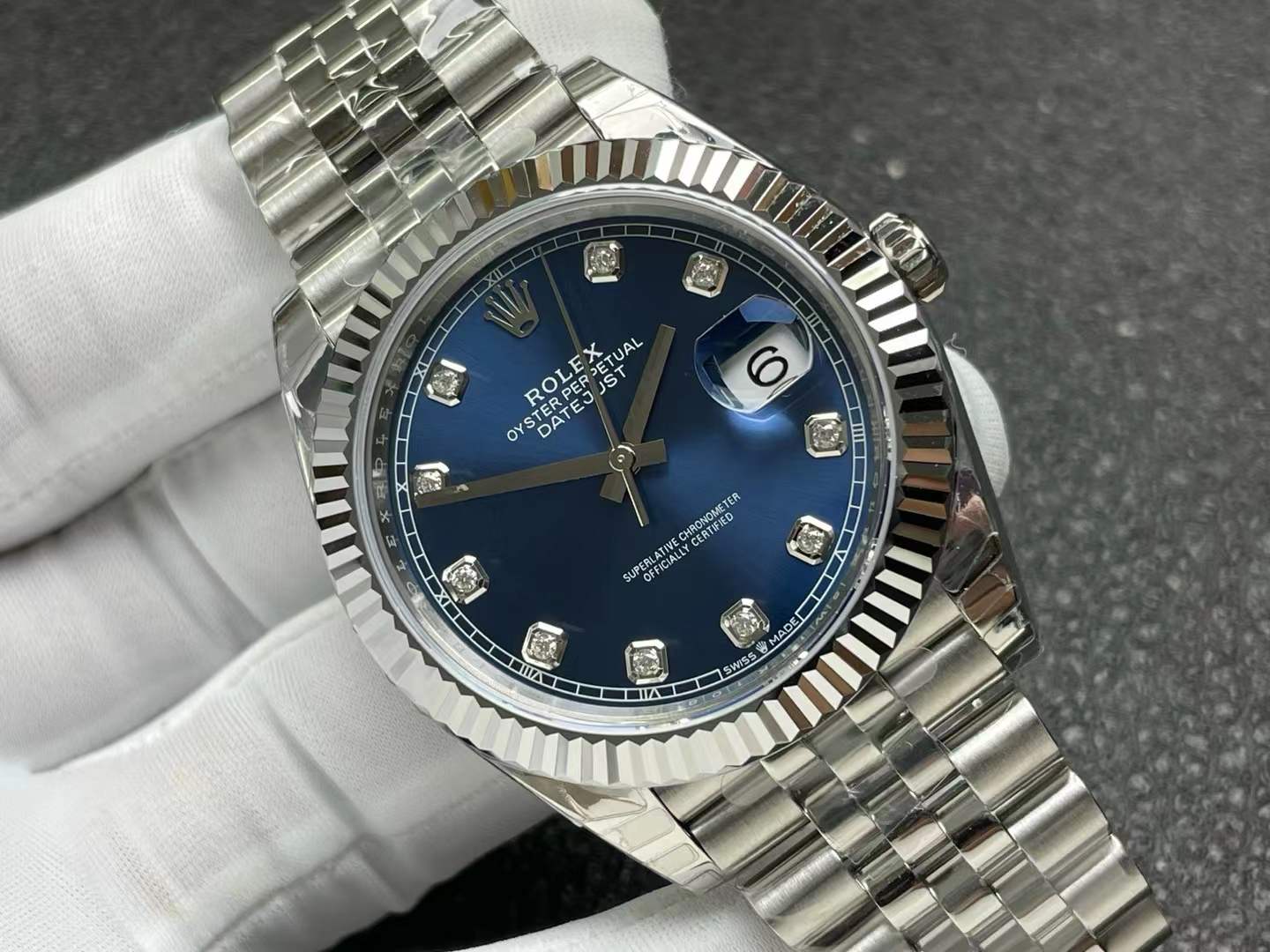 Rolex Datejust 41mm with a fluted bezel blue dial