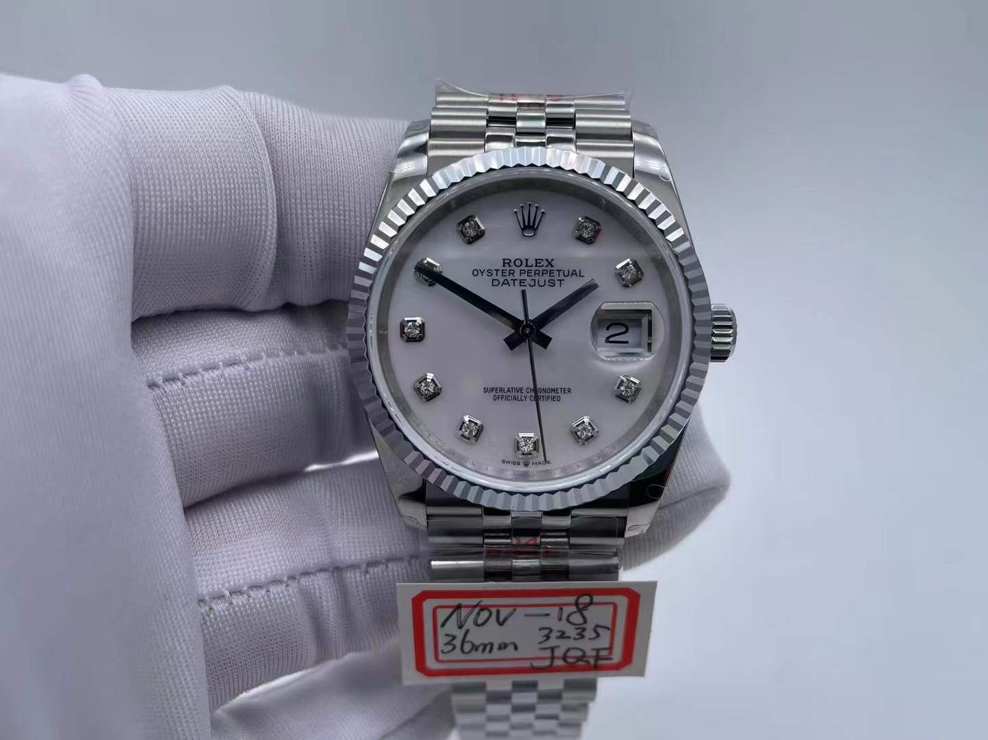 RDJ0467H - DJ 36mm Jub Flt 904L SS/SS W-MOP/Dia JQF VR3235 $448