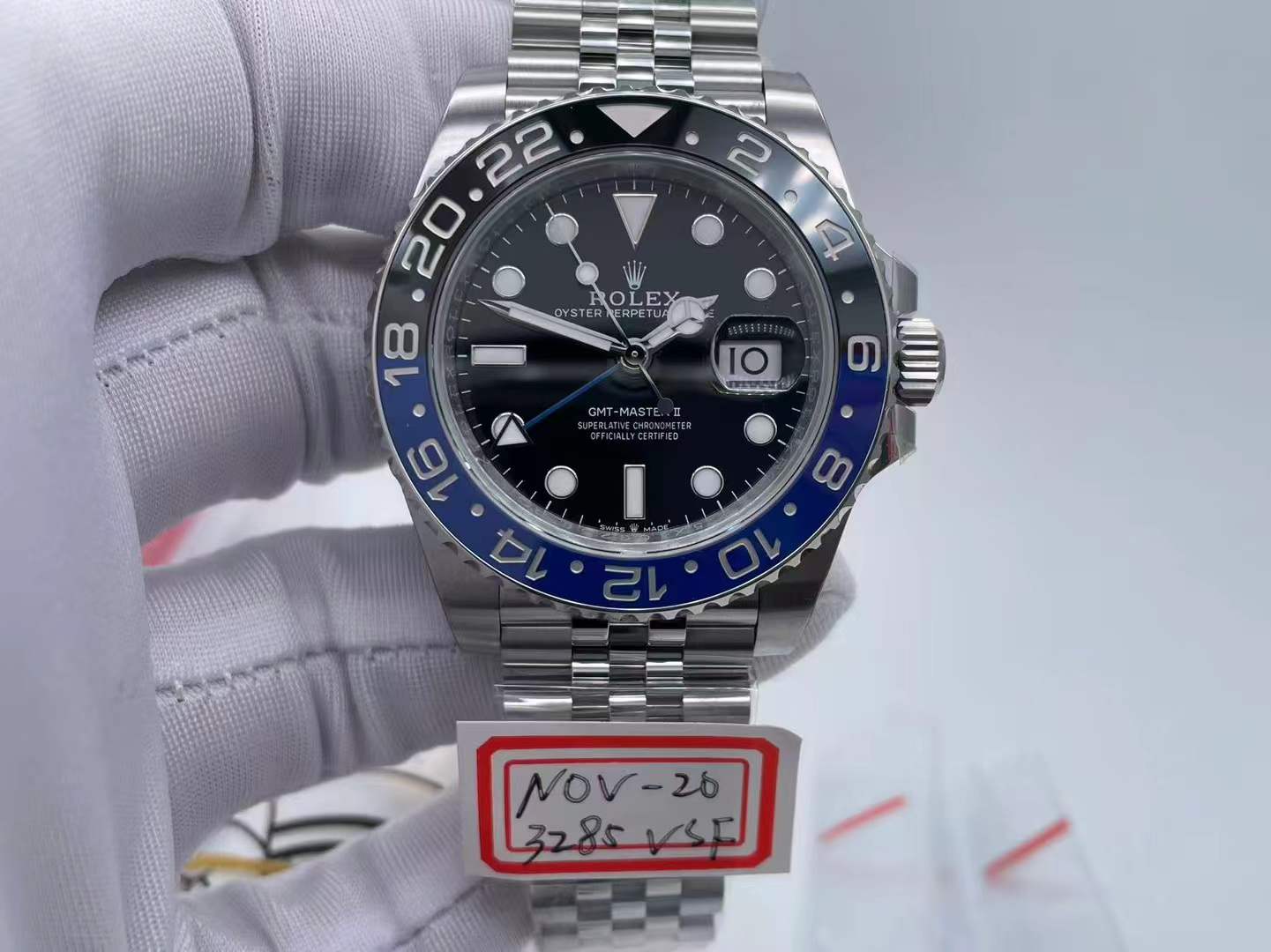 Rolex GMT-Master II "Batman" watch with a black dial and a blue and black Cerachrom bezel insert