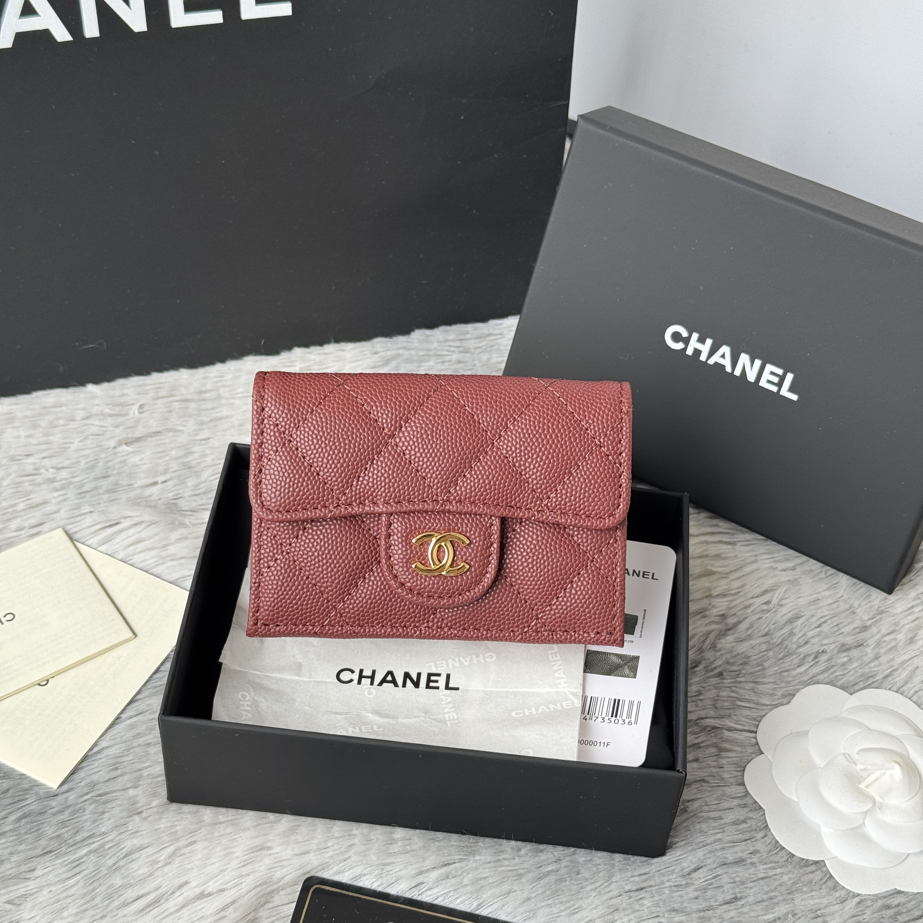 Chanel Caviar Classic Flap Card Holder Wallet in pink